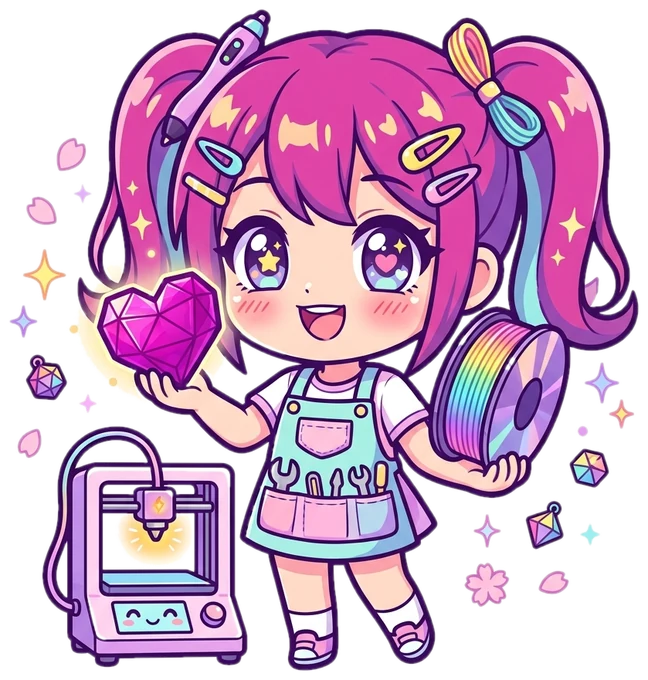 Chibi maker con corazón impreso en 3D y bobina multicolor